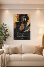 Downton Abbey Elegant Woman in a bright living room above a beige sofa.
