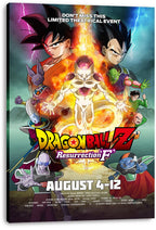 Canvas wall art print of the Dragon Ball Z Resurrection ‘F’ theatrical poster, centered on Golden Frieza in a fiery character collage.