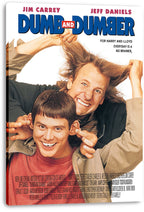 Dumb and Dumber canvas wall art print featuring the two smiling men, blue title lettering, and white background.
