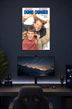 Dumb and Dumber Movie Poster Jim Carrey Jeff Daniels in a gaming desk setup above a monitor.