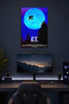 E.T. The Extra-Terrestrial in a gaming desk setup above a monitor.
