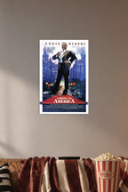 Eddie Murphy Prince Akeem Coming to America in a cozy movie room above a brown sofa with popcorn.