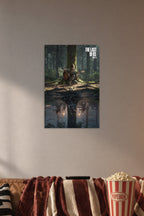Ellie The Last of Us Part II in a cozy movie room above a brown sofa with popcorn.