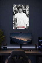 Eminem Collage Singer in a gaming desk setup above a monitor.