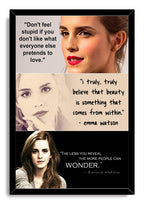 Emma Watson inspirational quotes framed wall art print with a black border, three portraits, and uplifting typography.