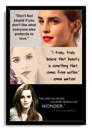 Emma Watson inspirational quotes framed wall art print with a black border, three portraits, and uplifting typography.