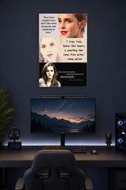 Emma Watson Inspirational Quotes in a gaming desk setup above a monitor.