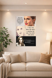 Emma Watson Inspirational Quotes in a bright living room above a beige sofa.