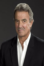 Eric Braeden poster portrait featuring the gray-haired actor in a black blazer and open-collar white shirt against black.
