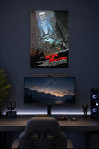 Escape From New York Movie Poster in a gaming desk setup above a monitor.