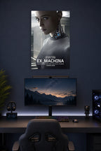 Ex Machina Movie Ava Robot in a gaming desk setup above a monitor.