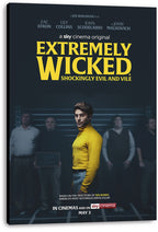 Extremely Wicked, Shockingly Evil and Vile canvas wall art print with Zac Efron in yellow against a dark lineup.