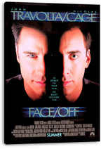 Face/Off canvas wall art print featuring John Travolta and Nicolas Cage in matching close-up portraits with a black background.
