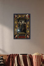 Fantastic Beasts The Crimes of Grindelwald Movie Cast in a cozy movie room above a brown sofa with popcorn.