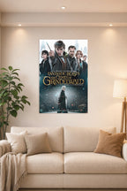 Fantastic Beasts: The Crimes of Grindelwald Movie Poster in a bright living room above a beige sofa.