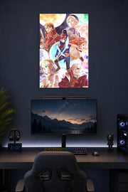 Fantasy Adventure Anime Characters in a gaming desk setup above a monitor.