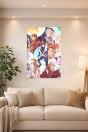 Fantasy Adventure Anime Characters in a bright living room above a beige sofa.