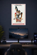Fast Times at Ridgemont High Movie Poster in a gaming desk setup above a monitor.