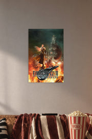 Final Fantasy VII Remake Sephiroth in a cozy movie room above a brown sofa with popcorn.