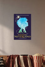 Finding Neverland Musical Poster in a cozy movie room above a brown sofa with popcorn.