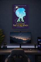 Finding Neverland Musical Poster in a gaming desk setup above a monitor.