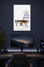 Forrest Gump in a gaming desk setup above a monitor.