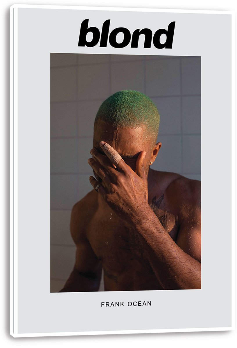 Frank Ocean Blond wall art print on a thick white canvas, featuring a green-haired man shielding his face in a shower.