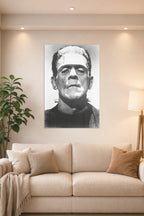 Frankenstein Boris Karloff B004008U2Q in a bright living room above a beige sofa.