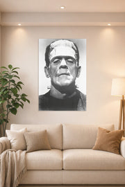 Frankenstein Boris Karloff B004008U2Q in a bright living room above a beige sofa.