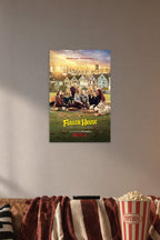 Fuller House Family Cast in a cozy movie room above a brown sofa with popcorn.