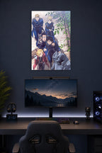 Fullmetal Alchemist Characters in a gaming desk setup above a monitor.