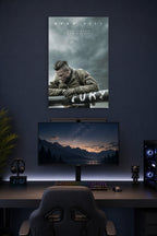 Fury Movie Poster in a gaming desk setup above a monitor.