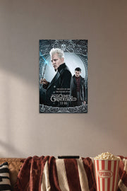 Gellert Grindelwald in a cozy movie room above a brown sofa with popcorn.
