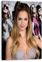 Genesis Rodriguez canvas wall art print featuring her silver dress portrait with women in sunglasses behind her.