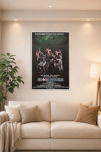 Ghostbusters in a bright living room above a beige sofa.
