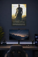 Gladiator Movie Russell Crowe in a gaming desk setup above a monitor.