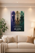 Glass Movie Poster in a bright living room above a beige sofa.