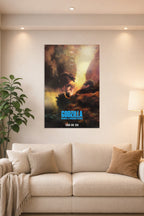 Godzilla King Ghidorah Battle in a bright living room above a beige sofa.