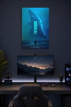 Godzilla: King of the Monsters in a gaming desk setup above a monitor.
