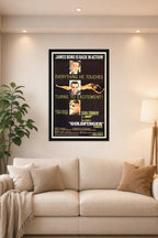 Goldfinger James Bond Movie in a bright living room above a beige sofa.