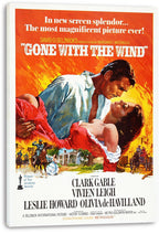 Gone with the Wind canvas wall art print with a white-wrapped edge, featuring the embracing couple, riders, and plantation scene.