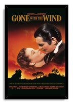 Gone with the Wind framed wall art print presents a close-up embracing couple above a sunset landscape in a black mitered frame.