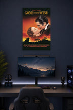 Gone With the Wind in a gaming desk setup above a monitor.
