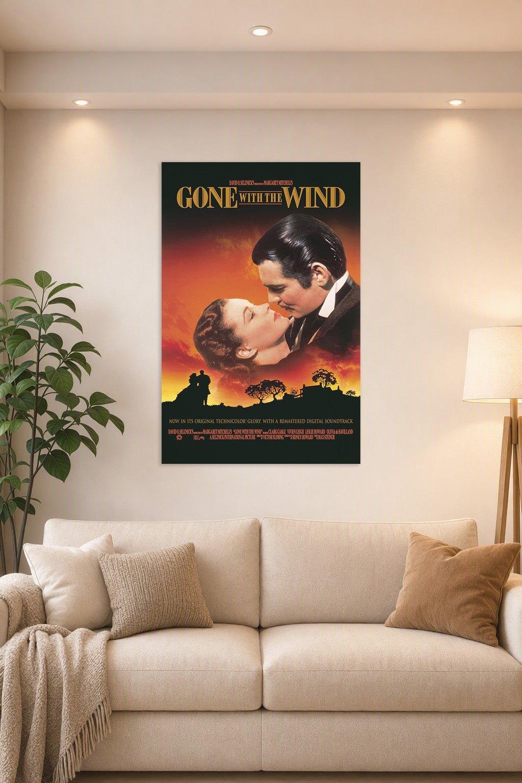 Gone With the Wind in a bright living room above a beige sofa.