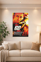 Gone in 60 Seconds Movie Poster in a bright living room above a beige sofa.