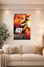 Gone in 60 Seconds Movie Poster in a bright living room above a beige sofa.