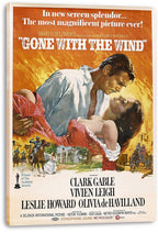 Gone with the Wind canvas wall art print with a wrapped edge, depicting the embracing couple, riders, carriage, and plantation.