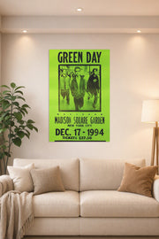 Green Day Concert Poster, NYC, Madison Square Garden, New York City Music in a bright living room above a beige sofa.