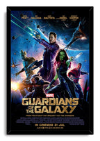 Guardians of the Galaxy framed wall art print featuring Star-Lord, Gamora, Groot, Rocket and Drax against a galaxy backdrop.