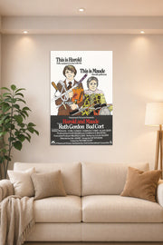 Harold and Maude Movie Poster in a bright living room above a beige sofa.